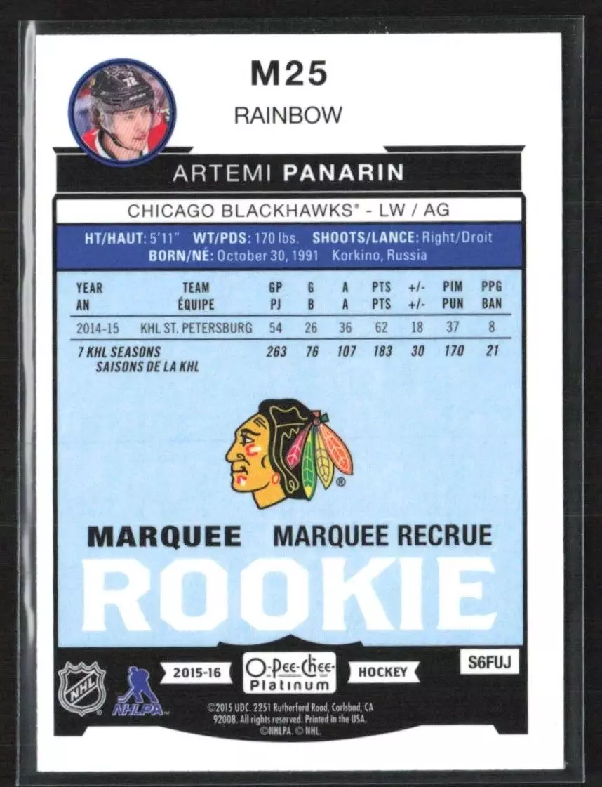2015-16 O-Pee-Chee Platinum Marquee Rookies Rainbow #M25 Artemi Panarin 1