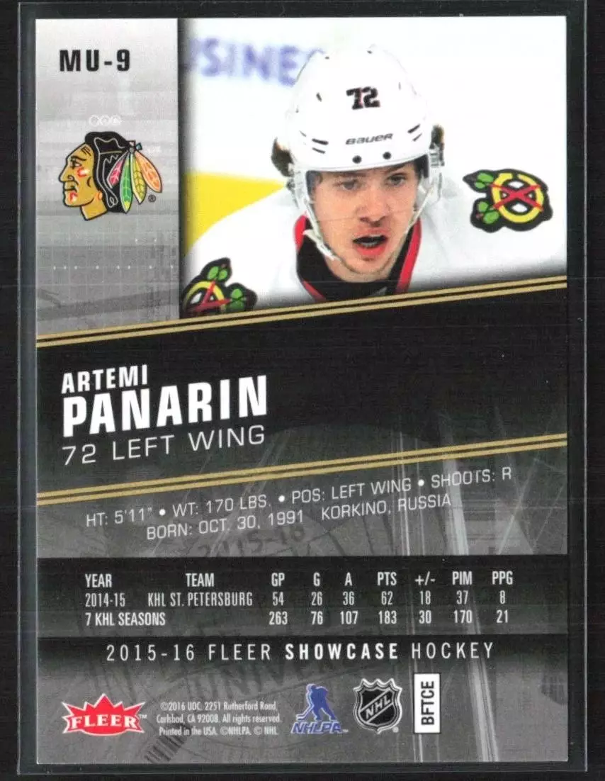 2015-16 Fleer Showcase Metal Universe #MU9 Artemi Panarin 1