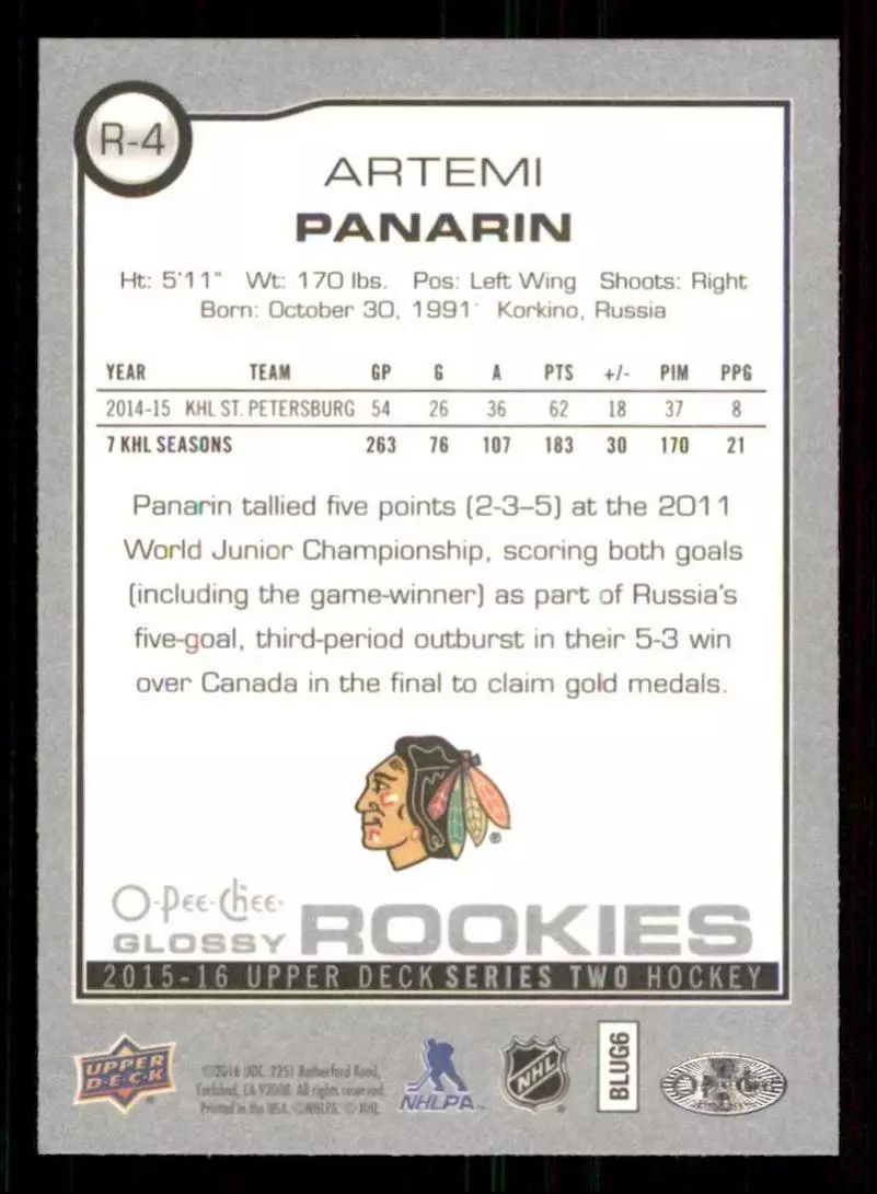 2015-16 O-Pee-Chee Glossy Rookies #R4 Artemi Panarin 1