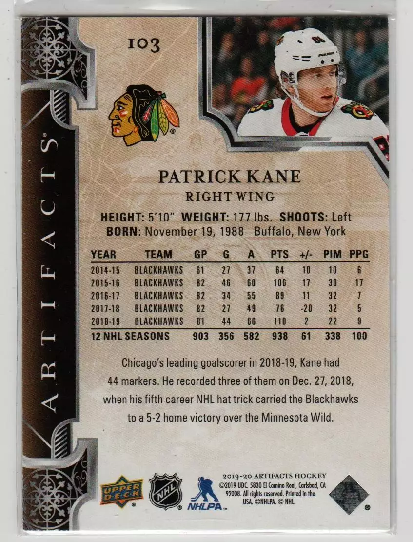 2019-20 Artifacts Ruby #103 Patrick Kane S 379\399 1