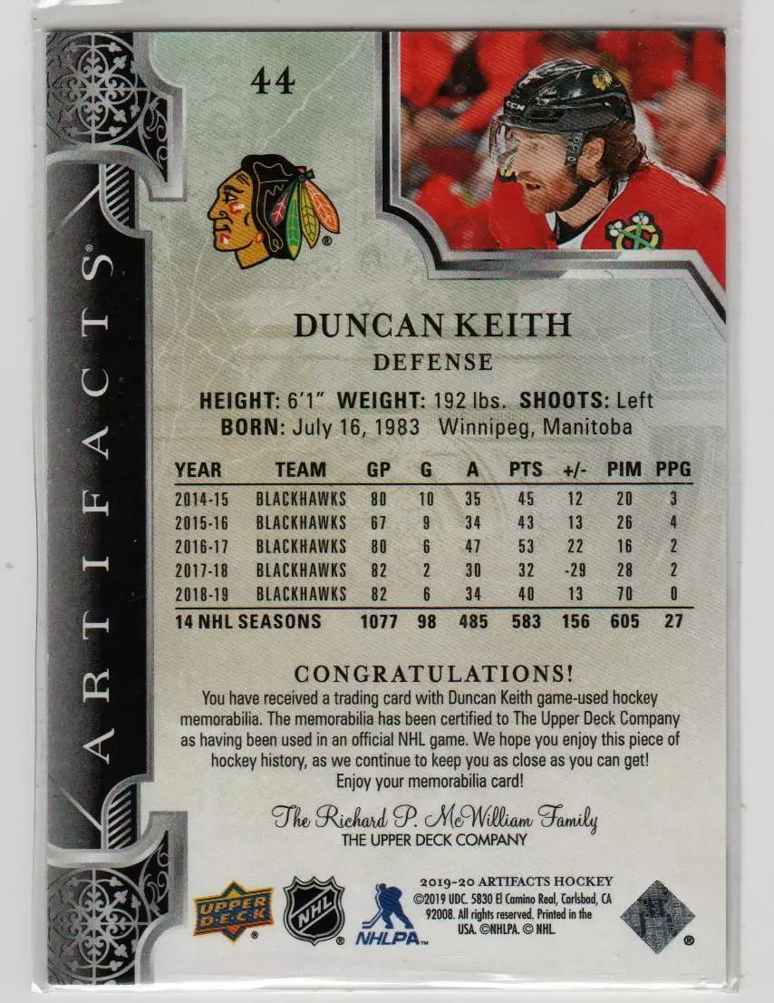 2019-20 Artifacts Pink #44 Duncan Keith 57\85 1