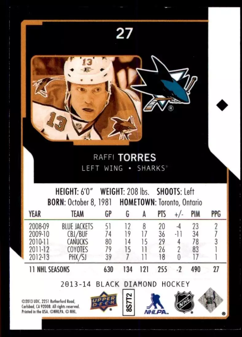 2013-14 Black Diamond #27 Raffi Torres 1
