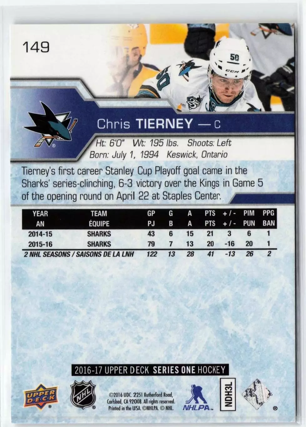 2016-17 Upper Deck #149 Chris Tierney 1