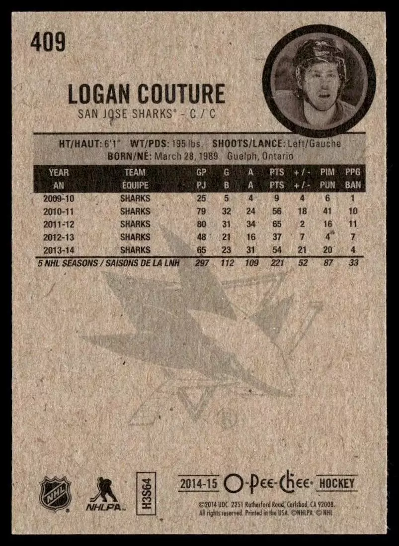 2014-15 O-Pee-Chee #409 Logan Couture 1