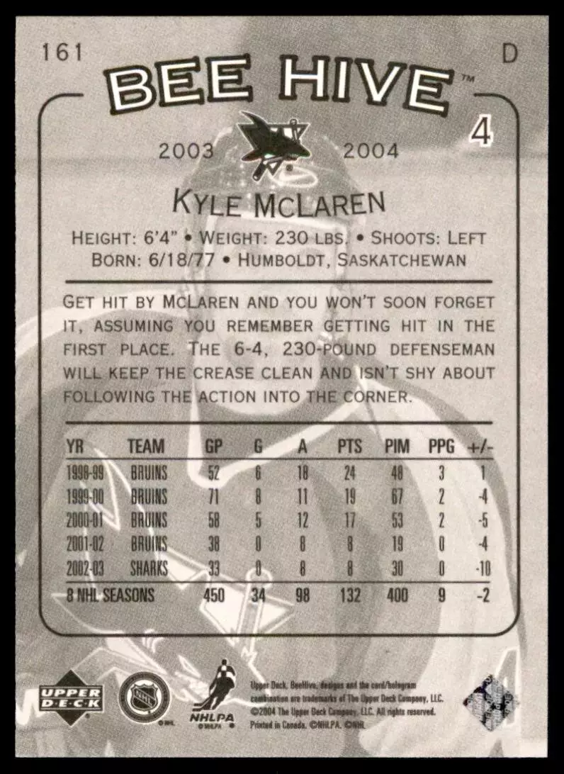 2003-04 Beehive #161 Kyle McLaren 1