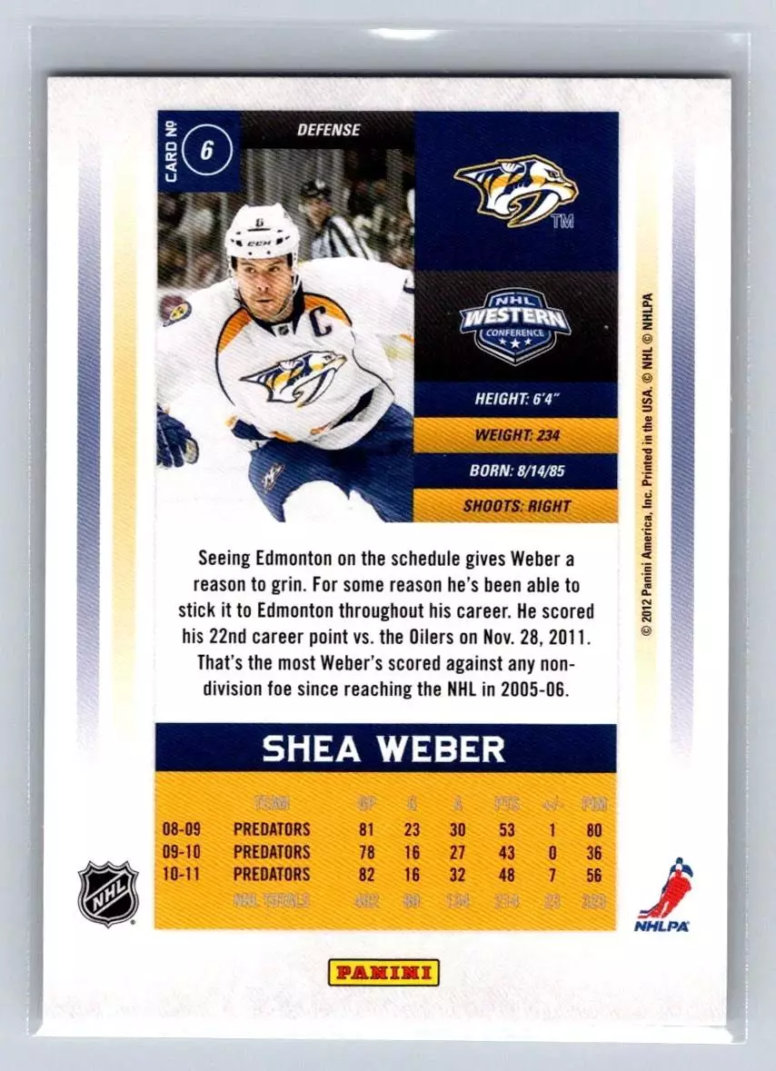 2011-12 Panini Contenders #6 Shea Weber 1