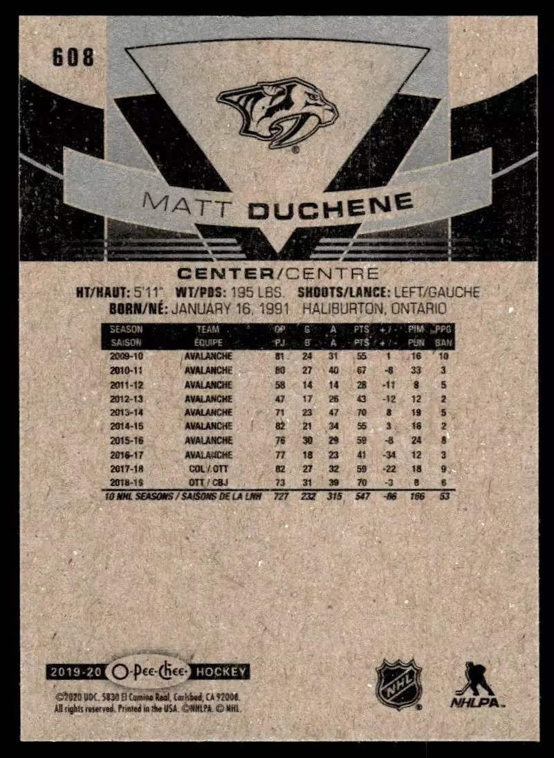 2019-20 O-Pee-Chee #608 Matt Duchene 1