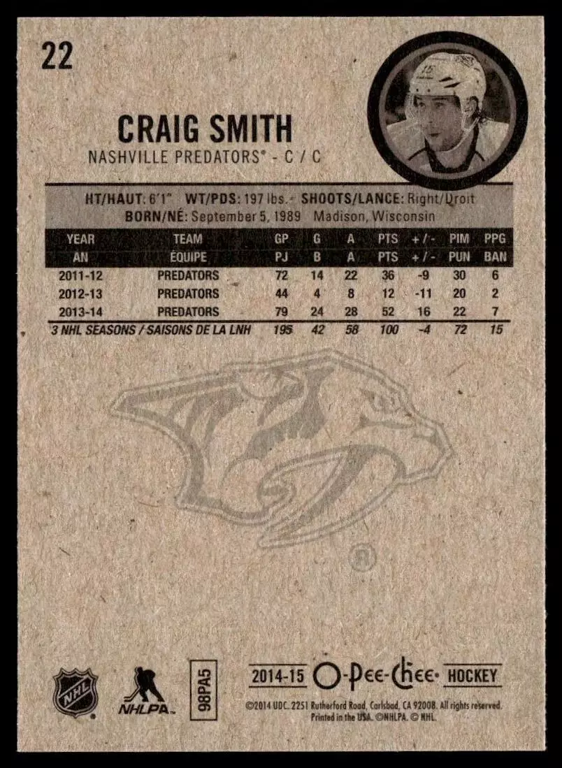 2014-15 O-Pee-Chee #22 Craig Smith 1