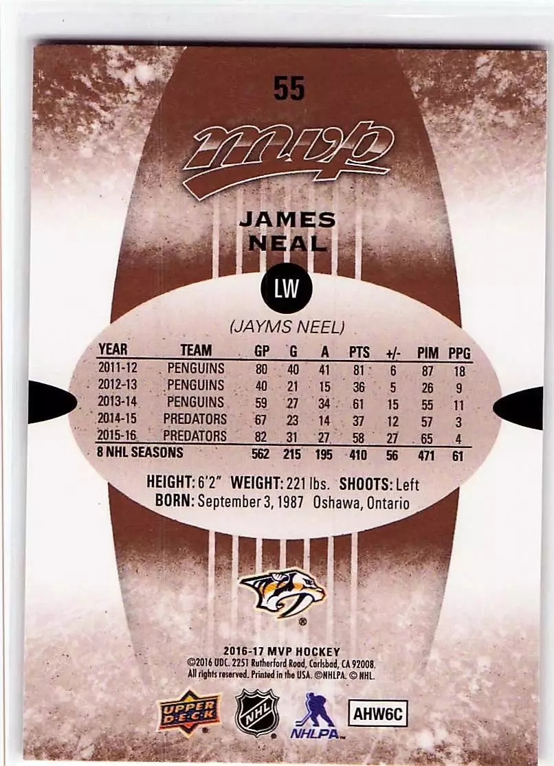 2016-17 Upper Deck MVP #55 James Neal 1