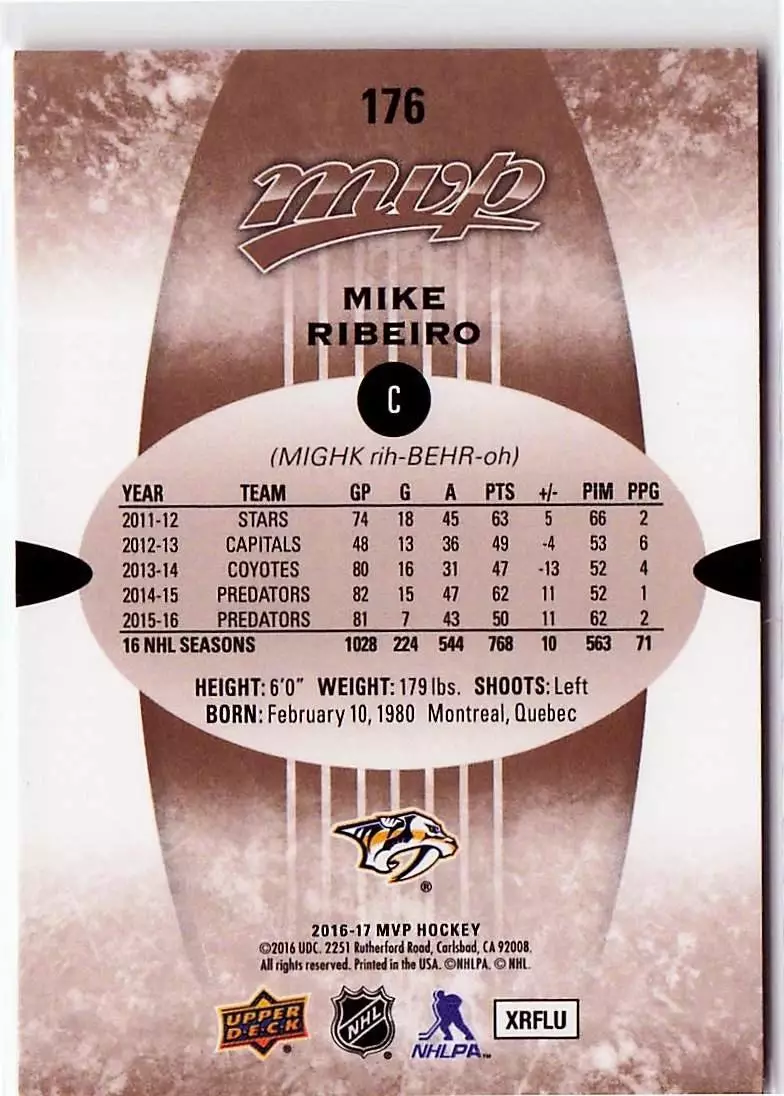 2016-17 Upper Deck MVP #176 Mike Ribeiro 1