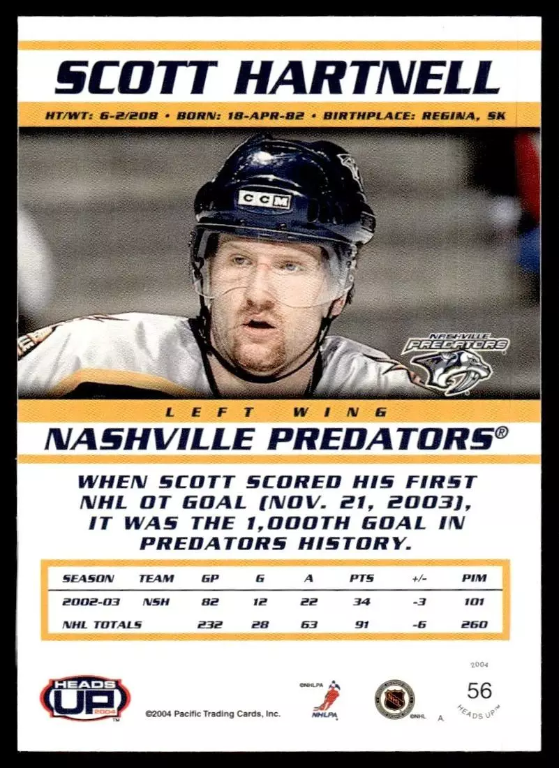 2003-04 Pacific Heads Up #56 Scott Hartnell 1