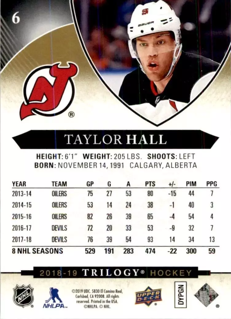 2018-19 Upper Deck Trilogy #6 Taylor Hall 1