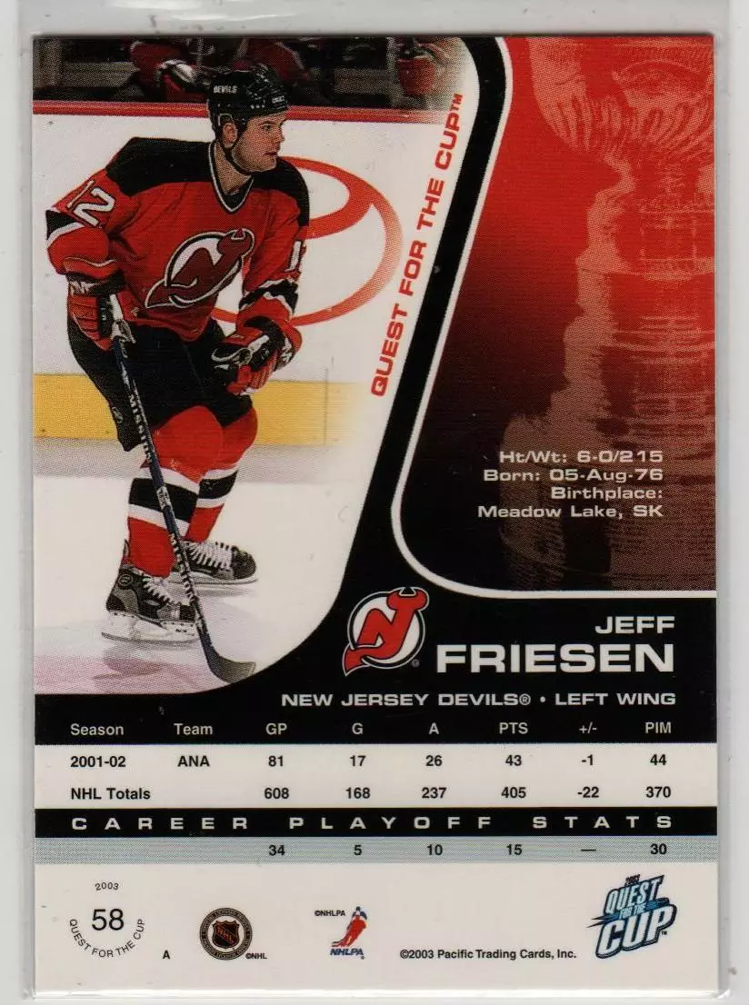 2002-03 Pacific Quest For the Cup #58 Jeff Friesen 1