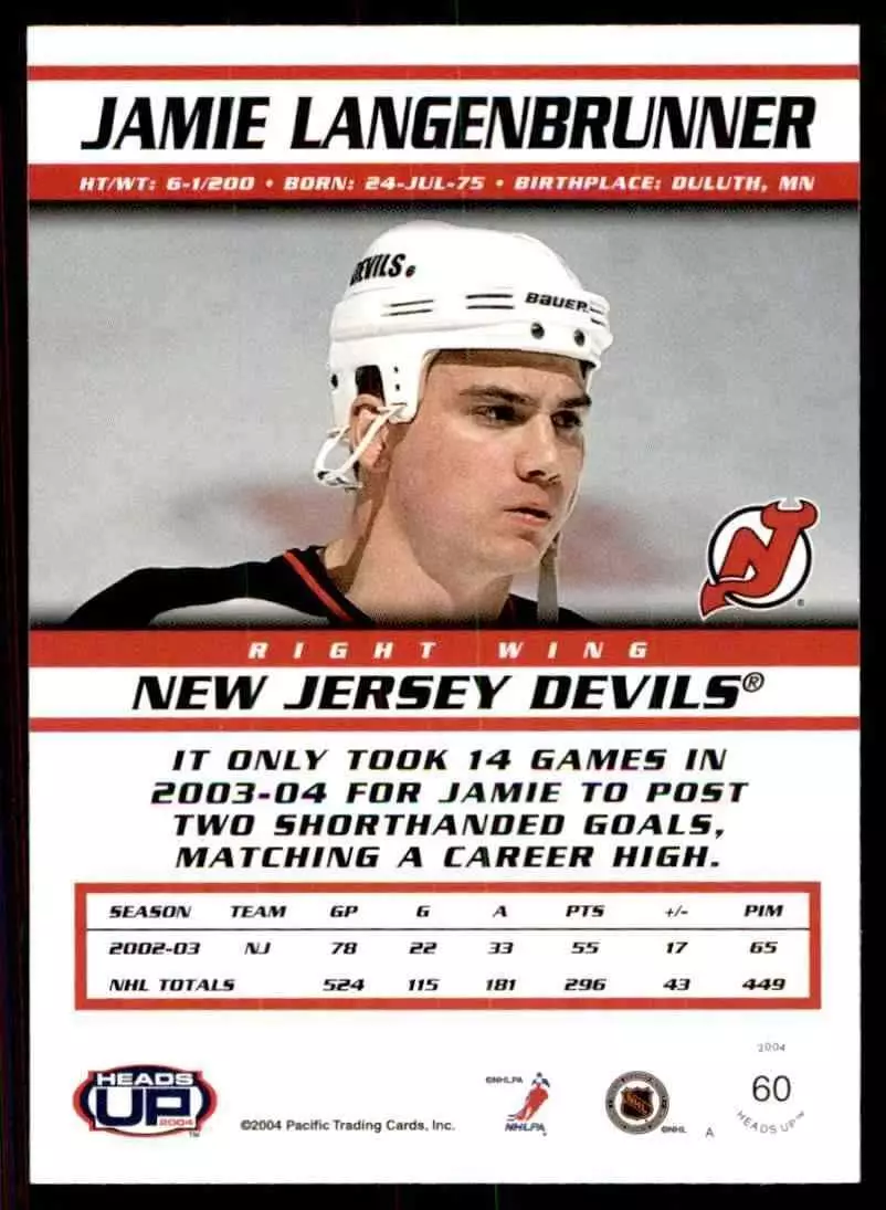 2003-04 Pacific Heads Up #60 Jamie Langenbrunner 1
