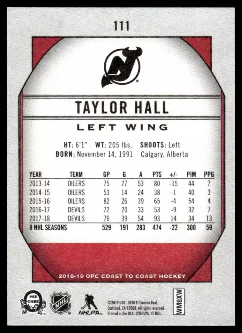 2018-19 O-Pee-Chee Coast to Coast #111 Taylor Hall 1