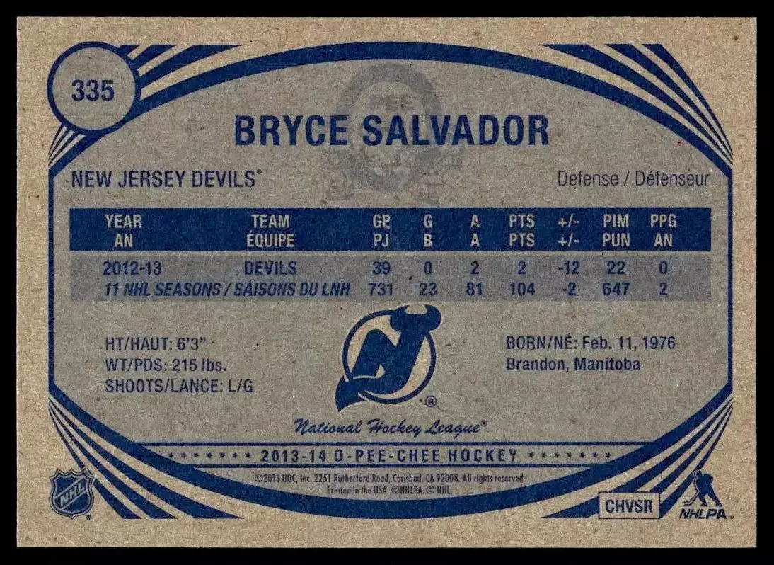 2013-14 O-Pee-Chee Retro #335 Bryce Salvador 1