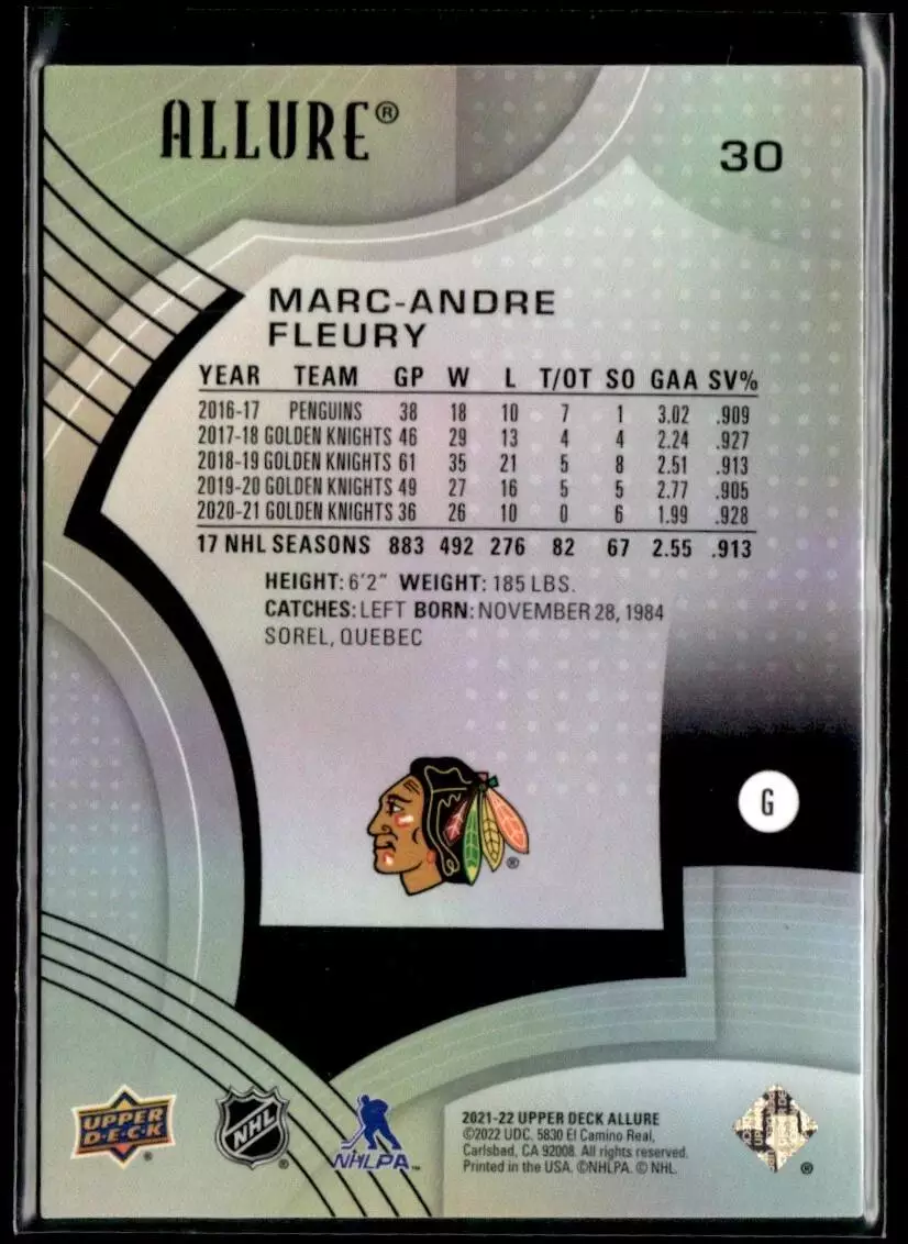 2021-22 Upper Deck Allure #30 Marc-Andre Fleury 1
