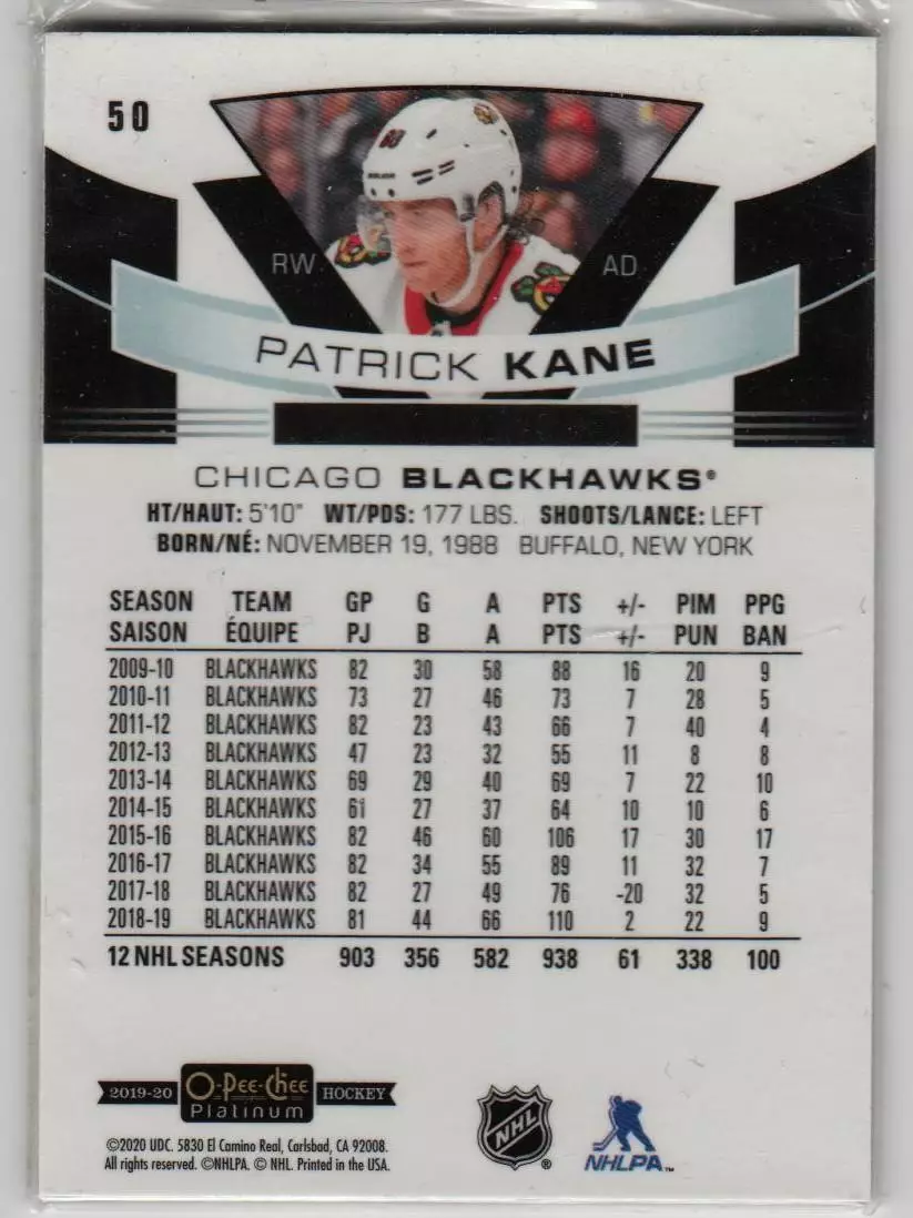 2019-20 O-Pee-Chee Platinum #50 Patrick Kane 1