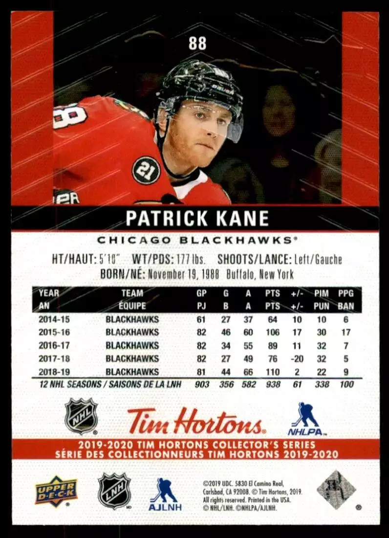 2019-20 Upper Deck Tim Hortons #88 Patrick Kane 1