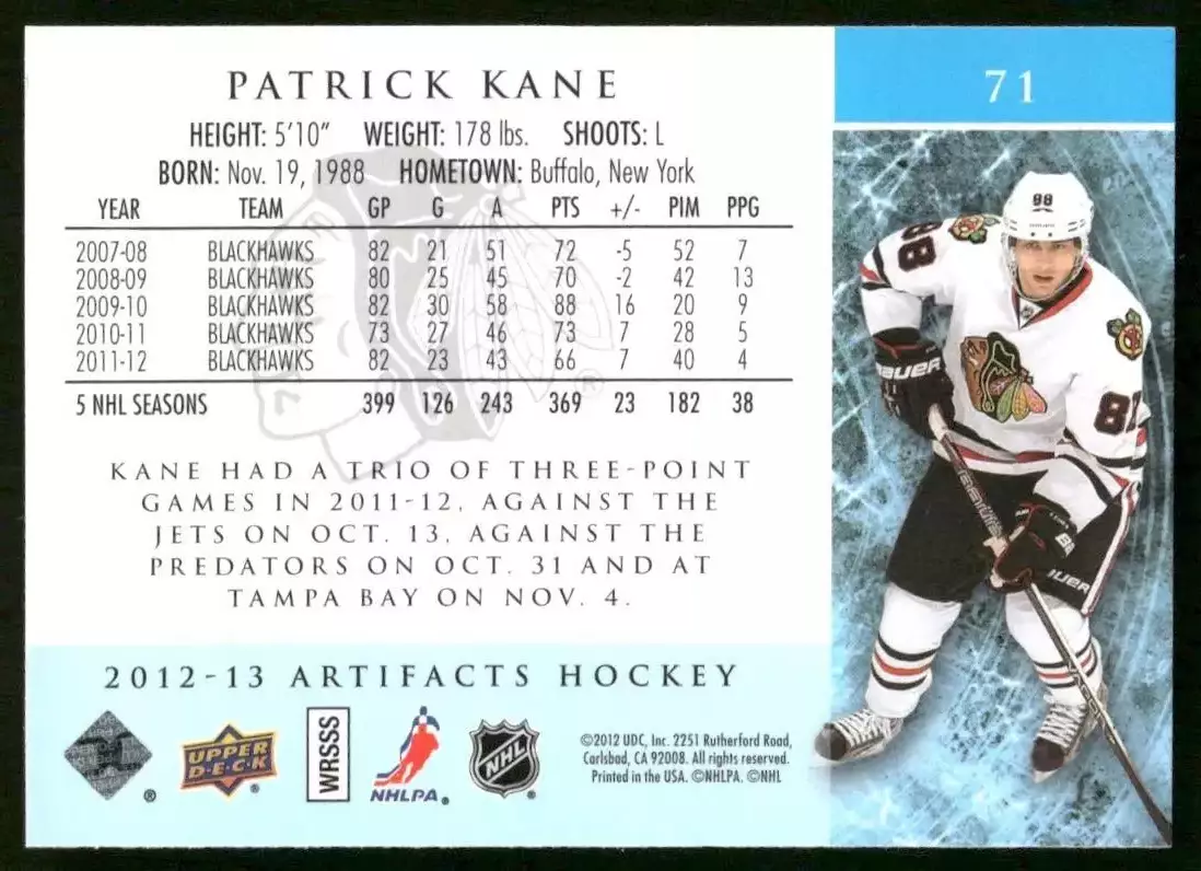 2012-13 Artifacts #71 Patrick Kane 1