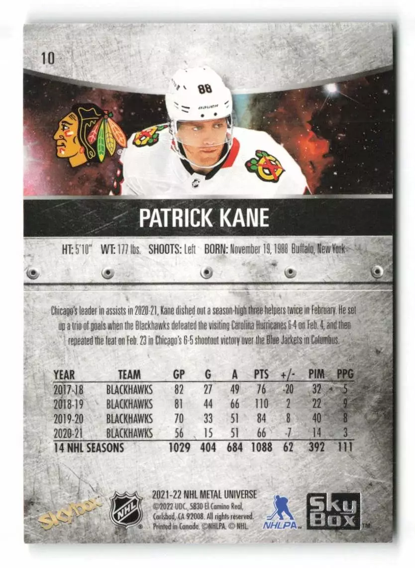 2021-22 Metal Universe #10 Patrick Kane 1