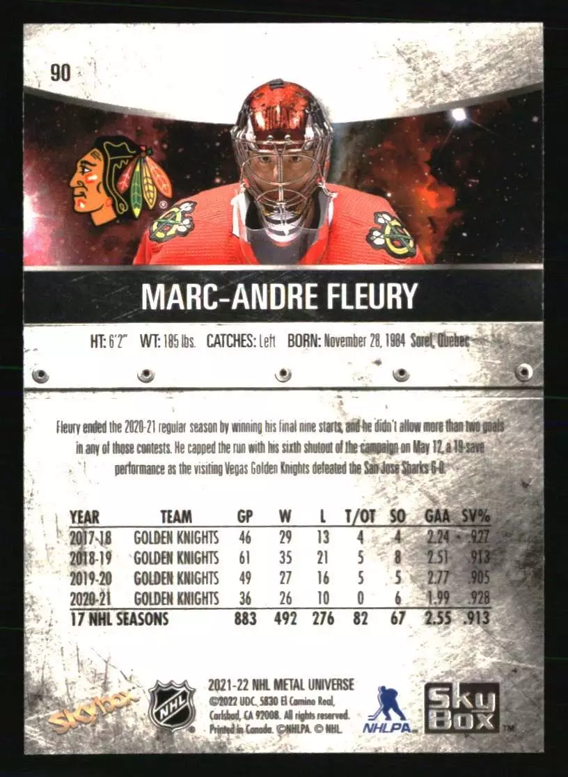 2021-22 Metal Universe #90 Marc-Andre Fleury 1