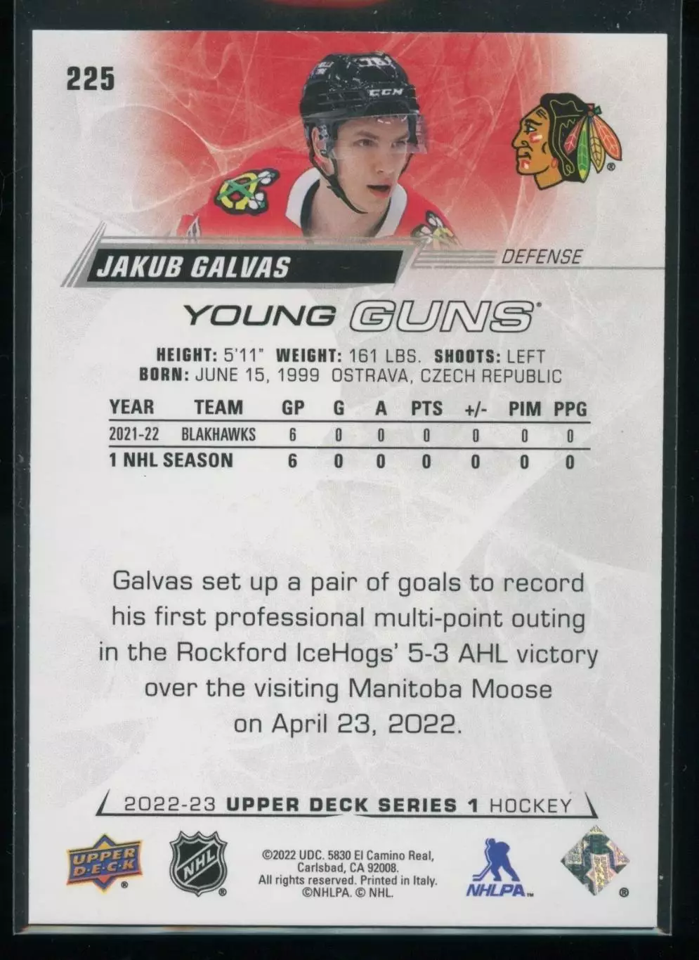 2022-23 Upper Deck #225 Jakub Galvas YG RC 1