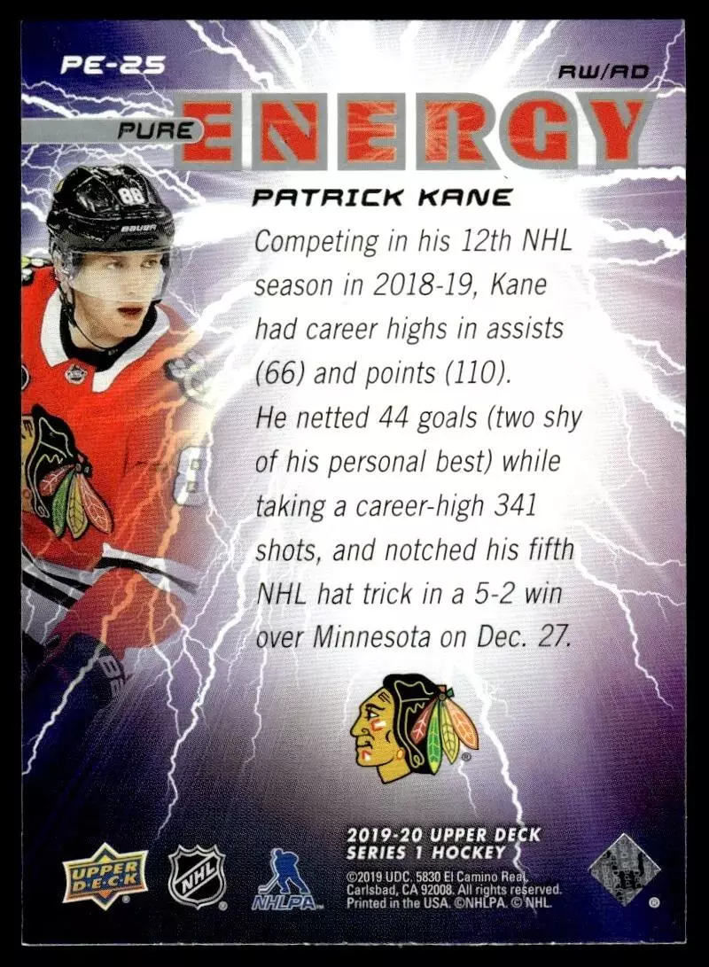 2019-20 Upper Deck Pure Energy #PE25 Patrick Kane 1