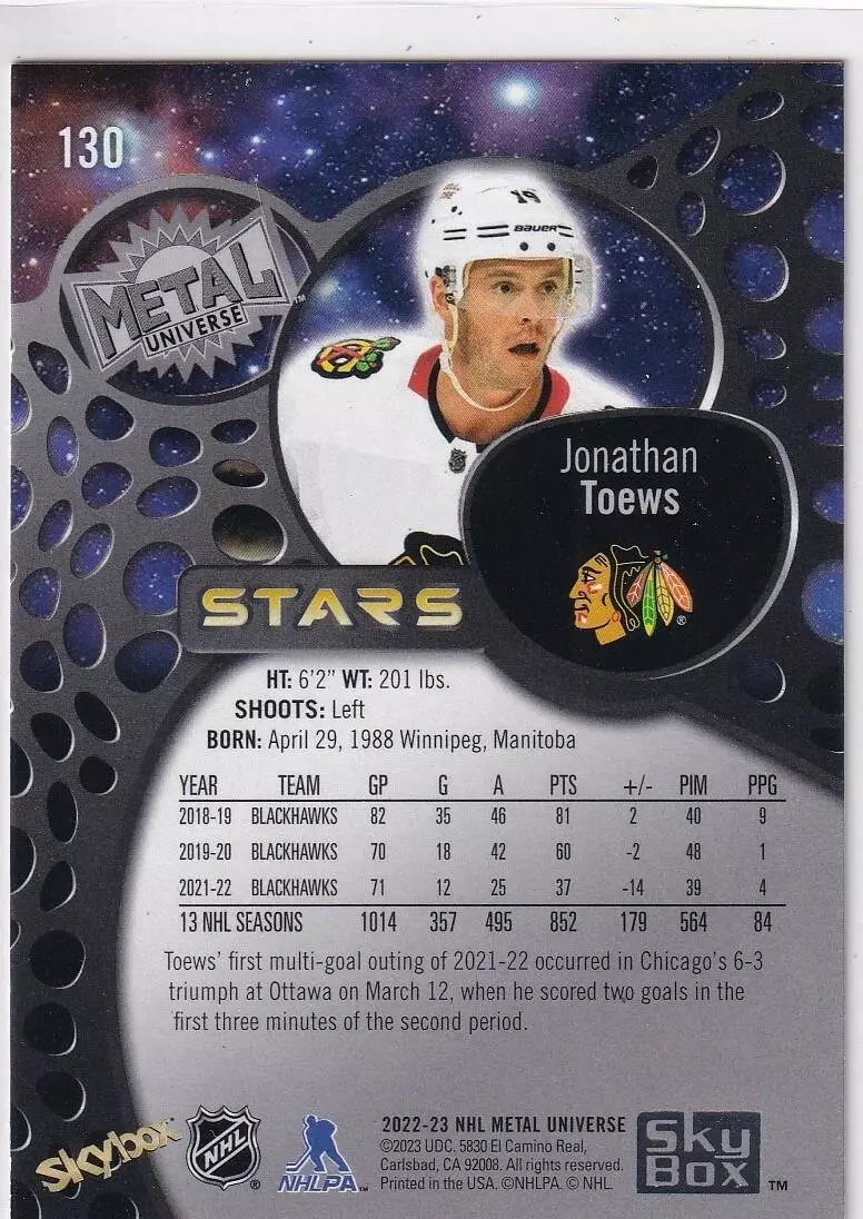 2022-23 Metal Universe #130 Jonathan Toews 1
