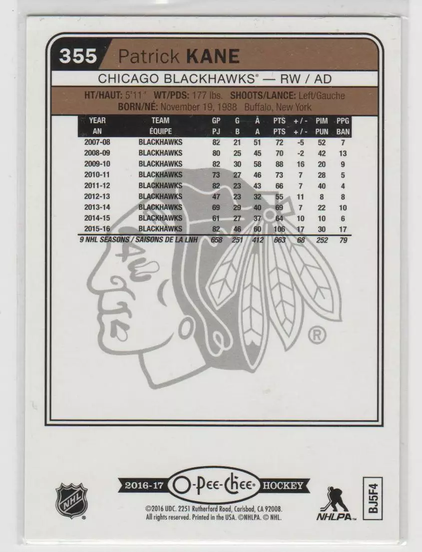 2016-17 O-Pee-Chee Rainbow #355 Patrick Kane 1