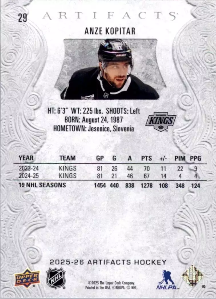 2025-26 Artifacts #29 Anze Kopitar 1