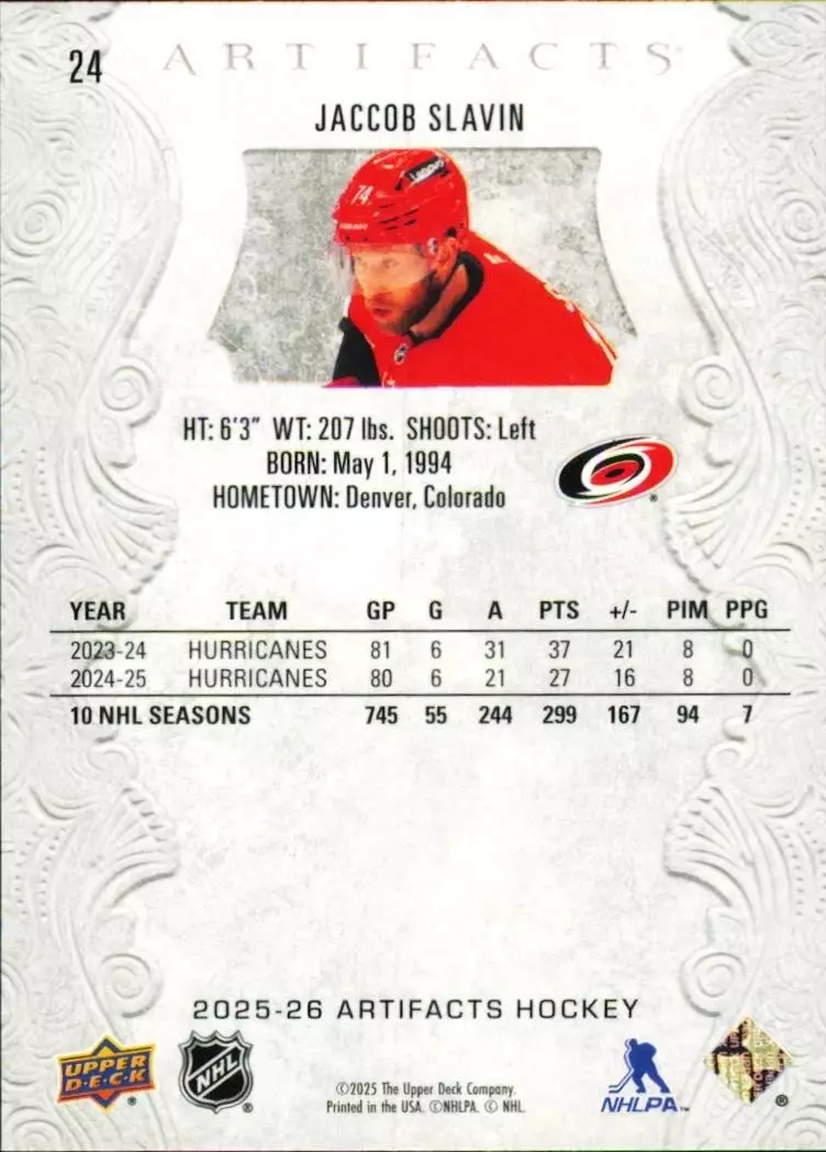 2025-26 Artifacts #24 Jaccob Slavin 1