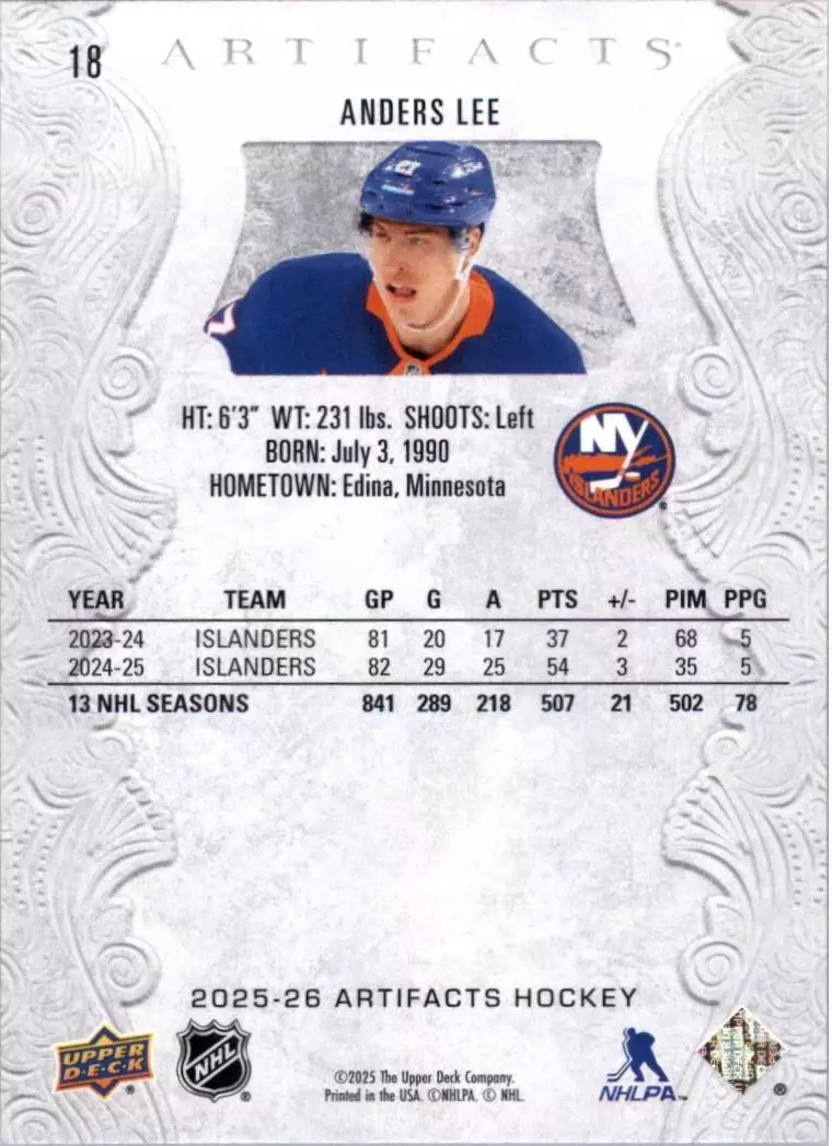 2025-26 Artifacts #18 Anders Lee 1