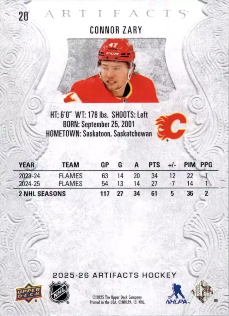 2025-26 Artifacts #20 Connor Zary 1