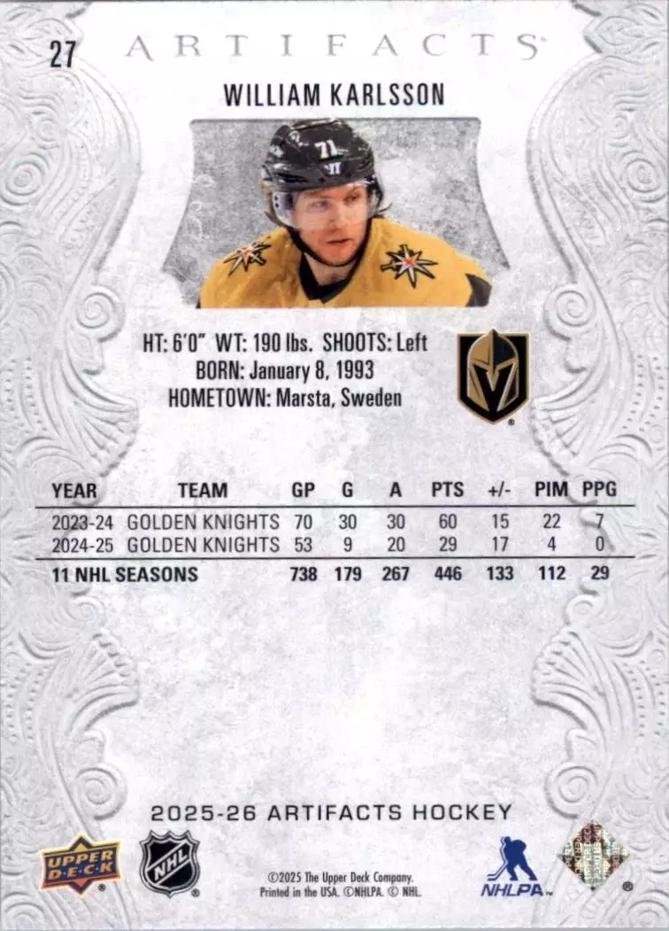 2025-26 Artifacts #27 William Karlsson 1