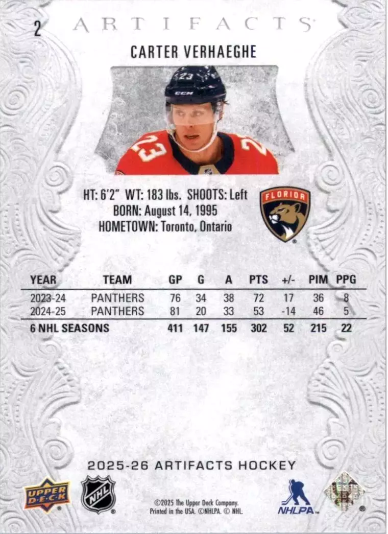 2025-26 Artifacts #2 Carter Verhaeghe 1