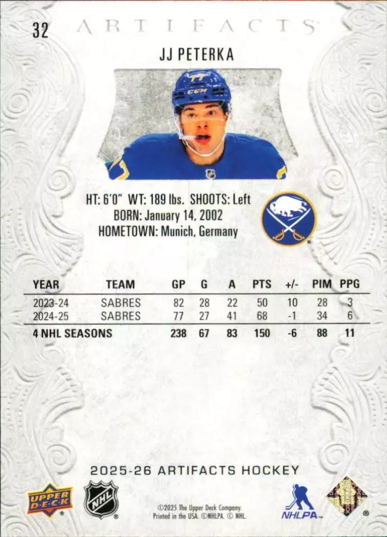 2025-26 Artifacts #32 JJ Peterka 1