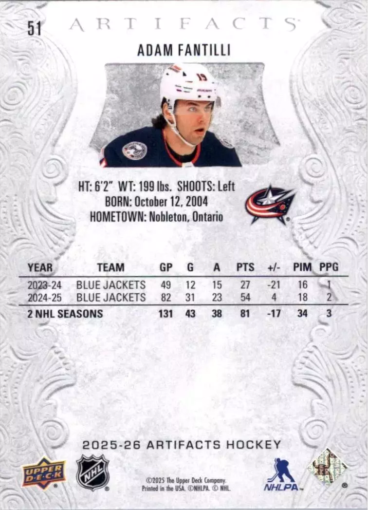 2025-26 Artifacts #51 Adam Fantilli 1