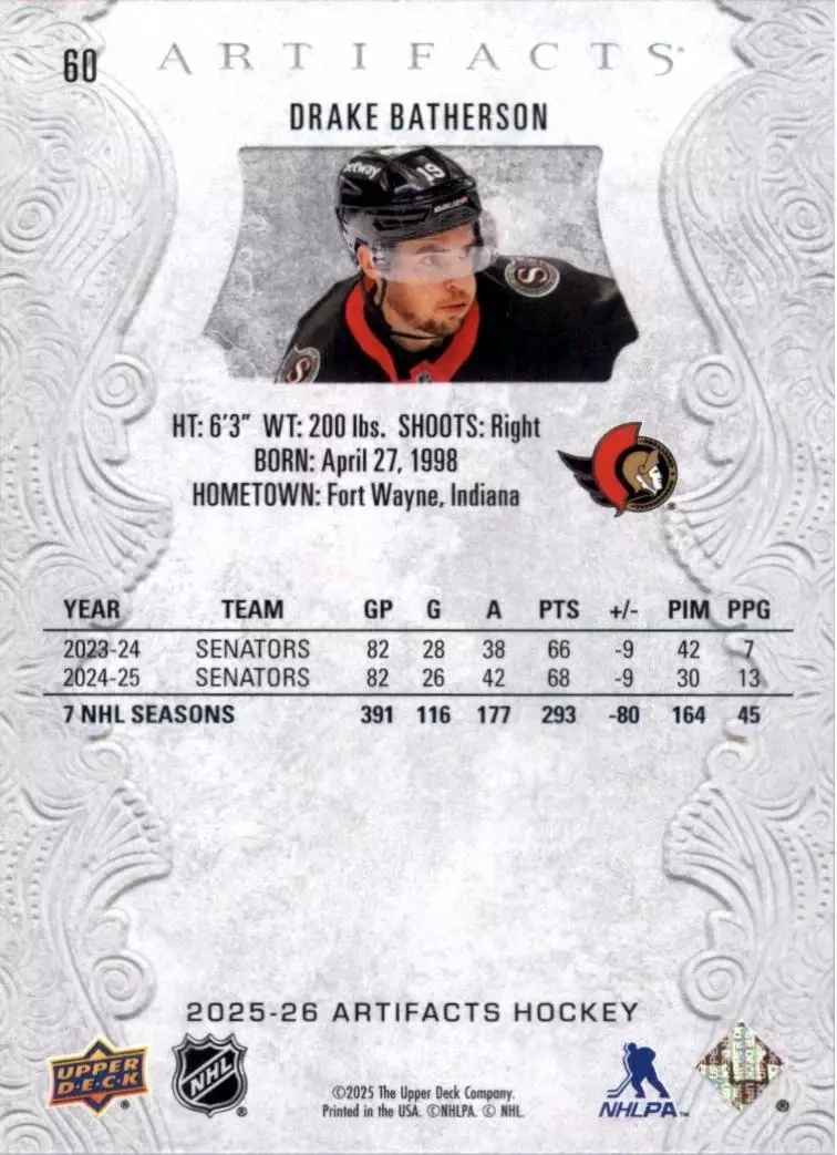 2025-26 Artifacts #60 Drake Batherson 1