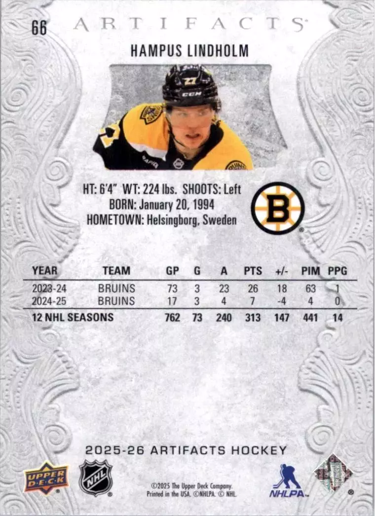 2025-26 Artifacts #66 Hampus Lindholm 1