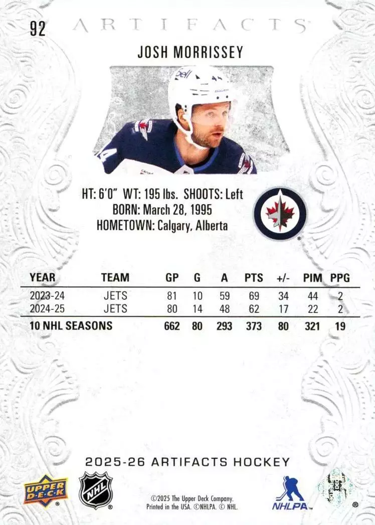 2025-26 Artifacts #92 Josh Morrissey 1