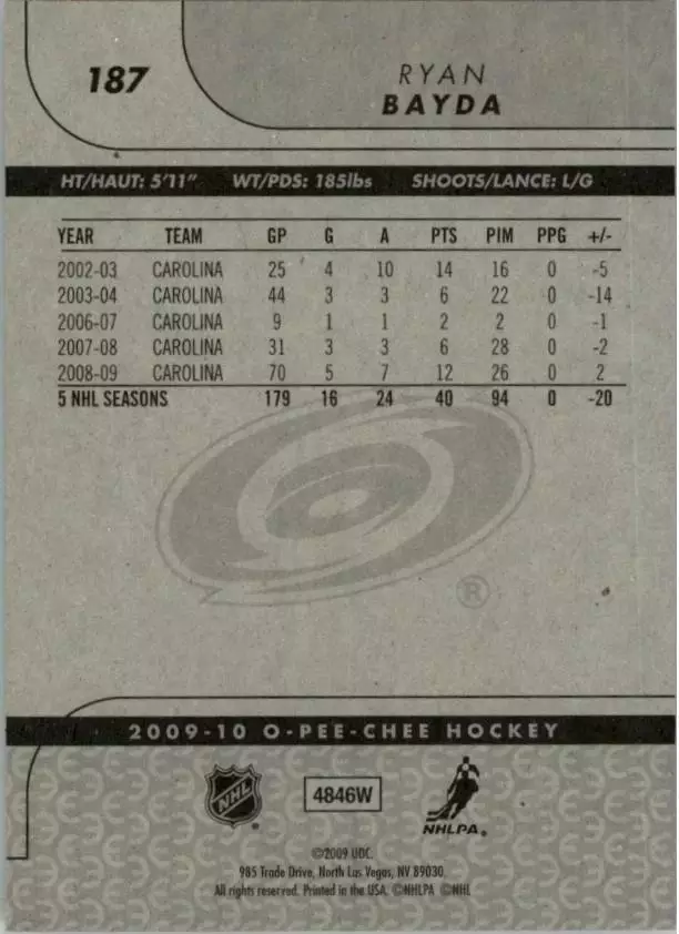2009-10 O-Pee-Chee #187 Ryan Bayda 1