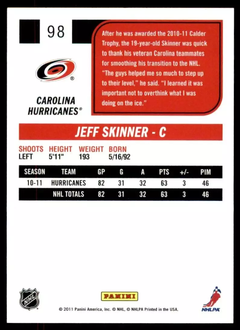 2011-12 Score #98 Jeff Skinner 1