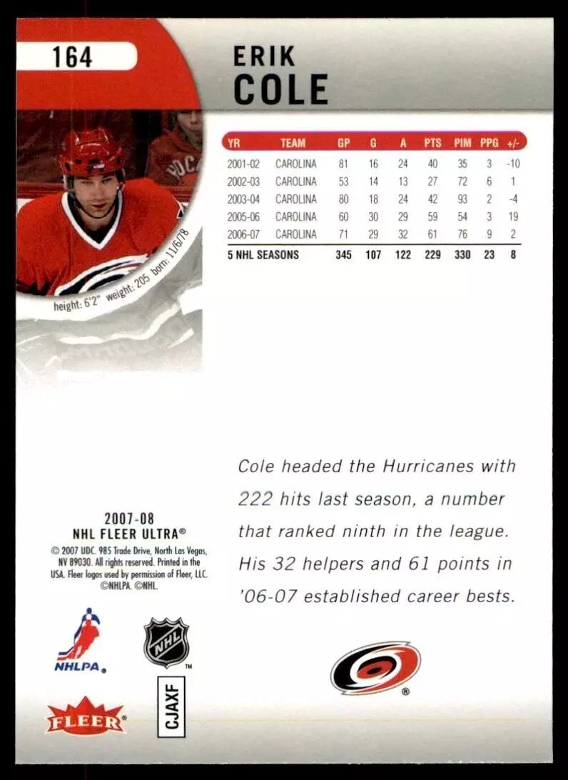2007-08 Ultra #164 Erik Cole 1