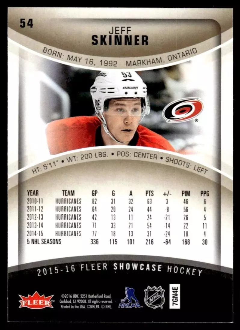 2015-16 Fleer Showcase #54 Jeff Skinner 1
