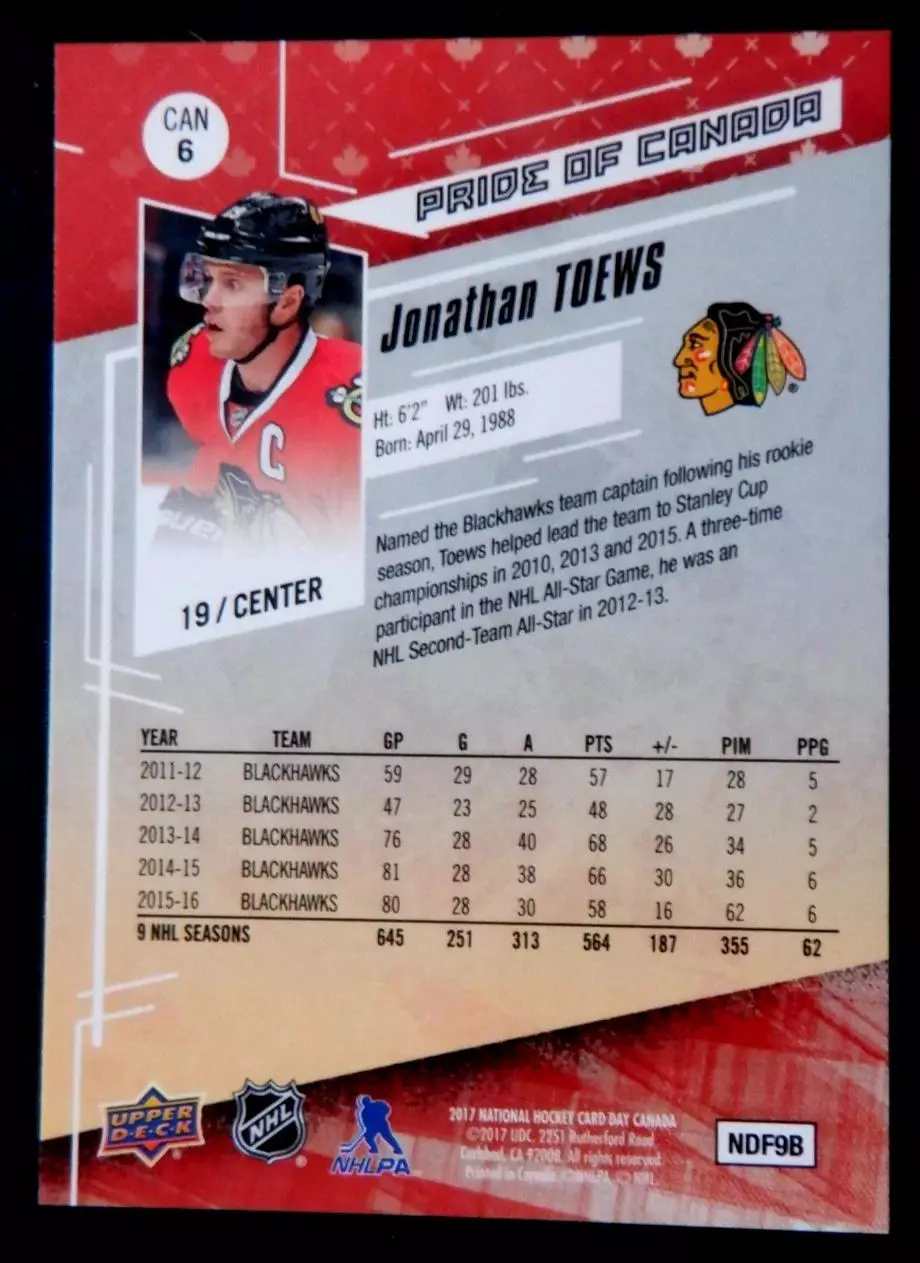 2016-17 Upper Deck National Hockey Card Day Canada #CAN6 Jonathan Toews 1