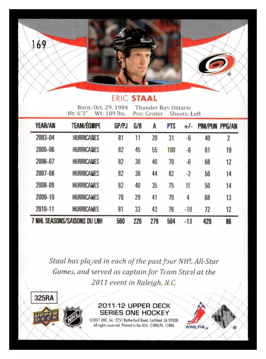 2011-12 Upper Deck #169 Eric Staal 1