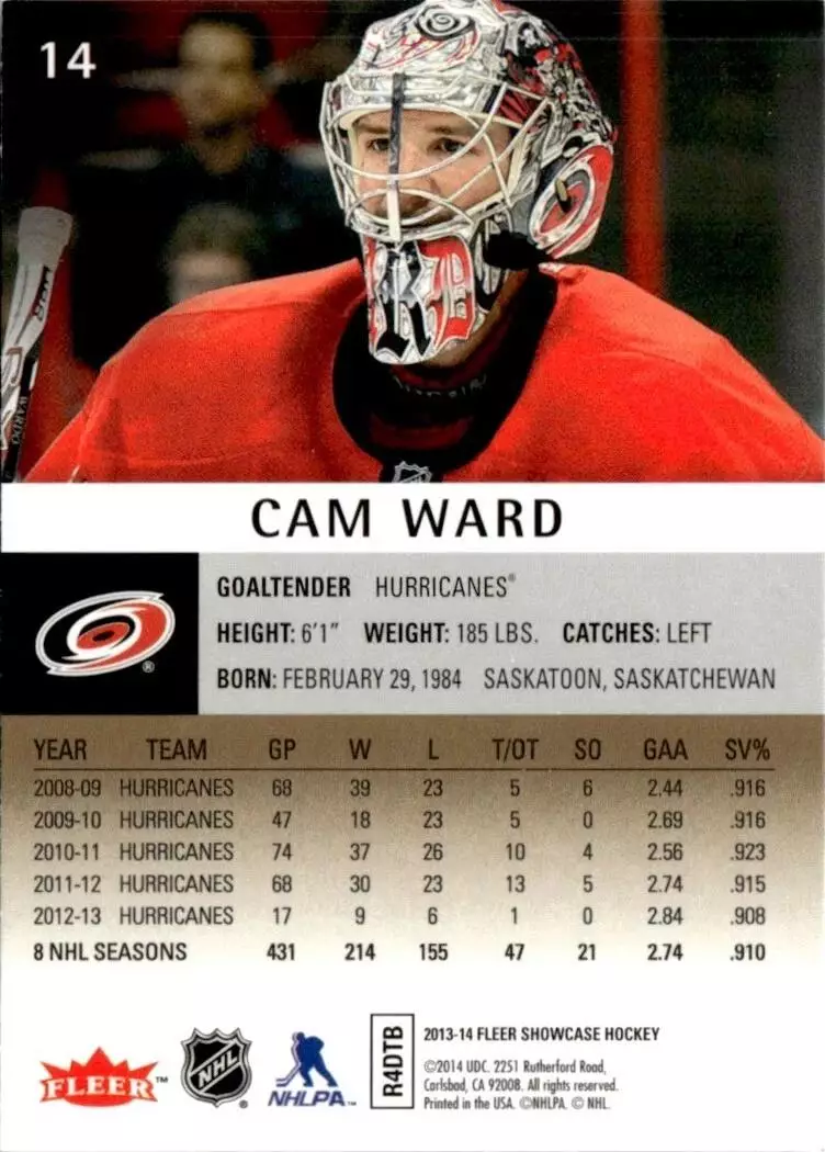 2013-14 Fleer Showcase #14 Cam Ward 1
