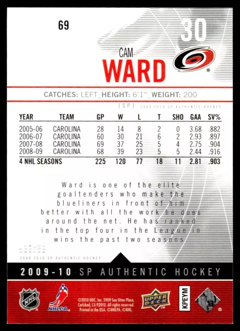 2009-10 SP Authentic #69 Cam Ward 1