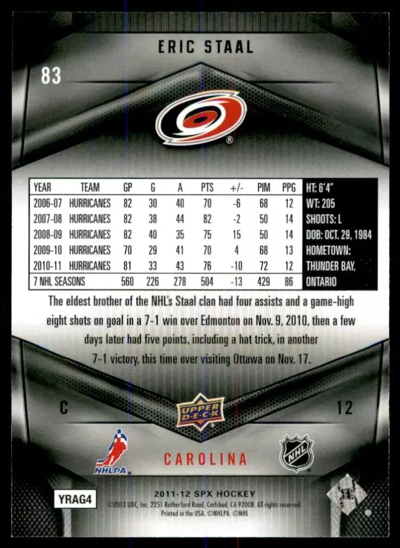 2011-12 SPx #83 Eric Staal 1